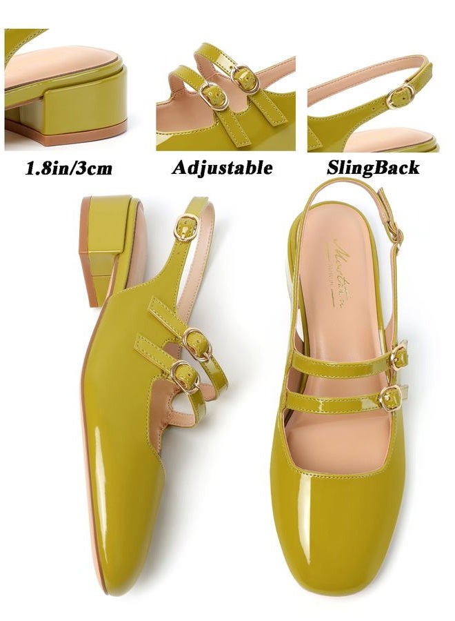 Mostrin Mary Jane Shoes Women Slingback Chunky Low Heels for Women Closed Rounded Toe Ankle Strap Pumps Daily Wedding Party Dress Shoes, Green, 7 - Image 4