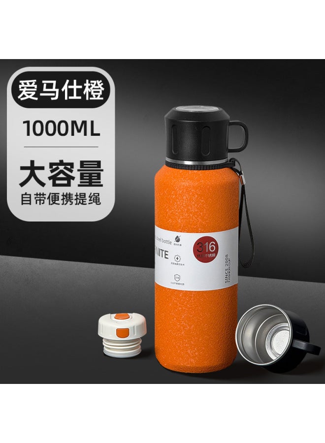 Orange 1000ml Large Capacity All Steel Pot Thermos Cup 316 Stainless Steel Men's Tea Water Separation Cup Outdoor Sports Portable Cup