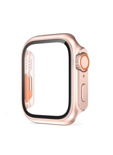 For Apple Apple Watch10 Case Second Change Ultra Scratch-resistant Appearance PC Case Film Integrated Protective Case-Color:Rose Gold + Orange-Dimensions:40mm (with Opp Bag Packaging)