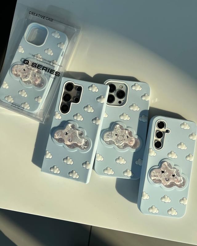 COVERLY for Samsung S24 Ultra 3D Blue Water Clouds Cartoon Case,Premium Silicone Case with Sky Aqua Cloud Liquid Floating Adorable Cool Full Protective Cute Kawaii Cover for Samsung Galaxy S24 Ultra - Image 5