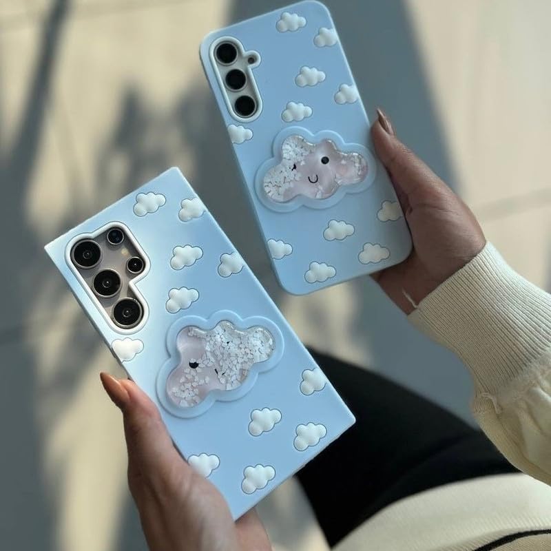 COVERLY for Samsung S24 Ultra 3D Blue Water Clouds Cartoon Case,Premium Silicone Case with Sky Aqua Cloud Liquid Floating Adorable Cool Full Protective Cute Kawaii Cover for Samsung Galaxy S24 Ultra - Image 1