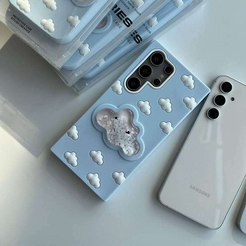 COVERLY for Samsung S24 Ultra 3D Blue Water Clouds Cartoon Case,Premium Silicone Case with Sky Aqua Cloud Liquid Floating Adorable Cool Full Protective Cute Kawaii Cover for Samsung Galaxy S24 Ultra - Image 3
