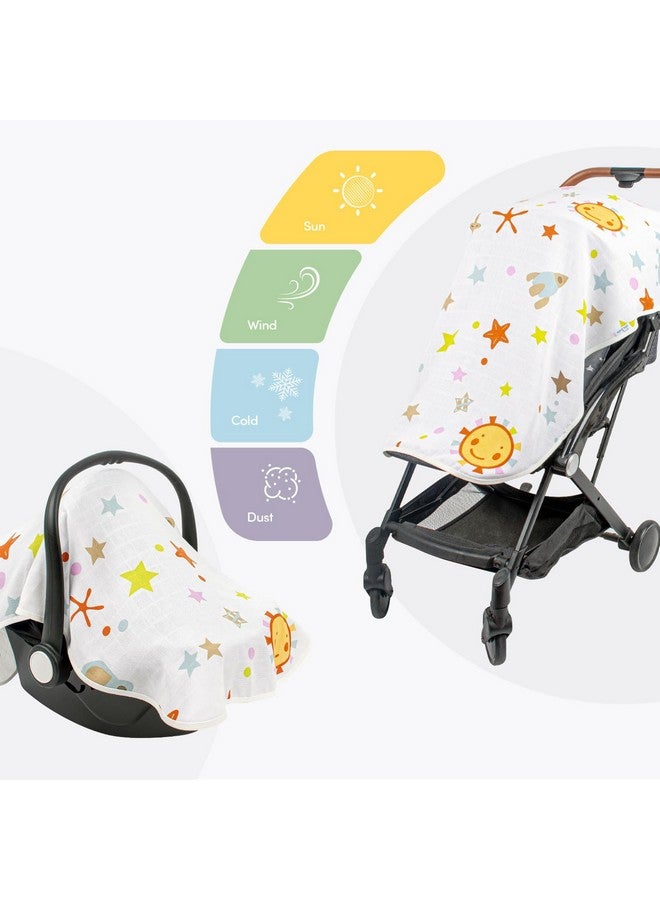 Sevi Bebe Multipurpose Muslin Cover 100% Cotton - Breathable Baby Essential, Breastfeeding, Nursing, Car Seat, Stroller Cover, Tummy Time Mat & Burp Cloth All in One (Space Pattern) (Pack of 1) - Image 3
