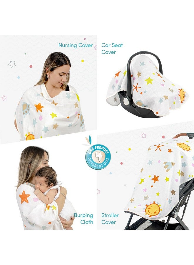 Sevi Bebe Multipurpose Muslin Cover 100% Cotton - Breathable Baby Essential, Breastfeeding, Nursing, Car Seat, Stroller Cover, Tummy Time Mat & Burp Cloth All in One (Space Pattern) (Pack of 1) - Image 4