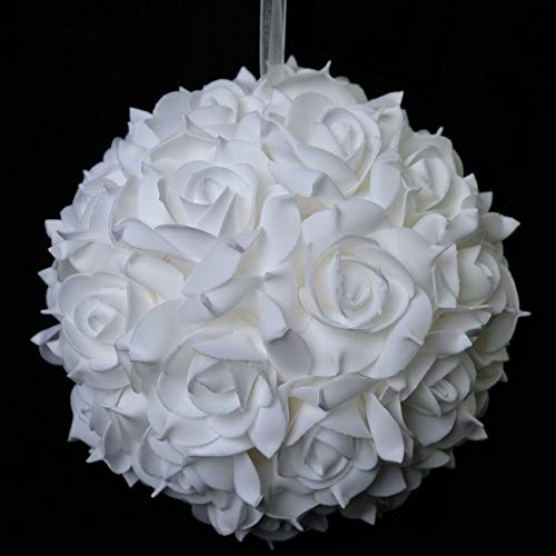 idyllic 8 Inches Artificial Flowers Roses, Kissing Flower Balls, DIY Wedding Bouquets Party Home Decorations, Set of 2, White - Image 3