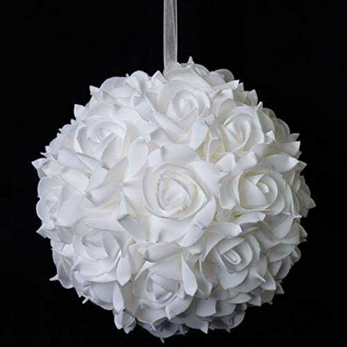 idyllic 8 Inches Artificial Flowers Roses, Kissing Flower Balls, DIY Wedding Bouquets Party Home Decorations, Set of 2, White - Image 4
