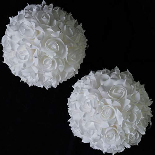 idyllic 8 Inches Artificial Flowers Roses, Kissing Flower Balls, DIY Wedding Bouquets Party Home Decorations, Set of 2, White - Image 5