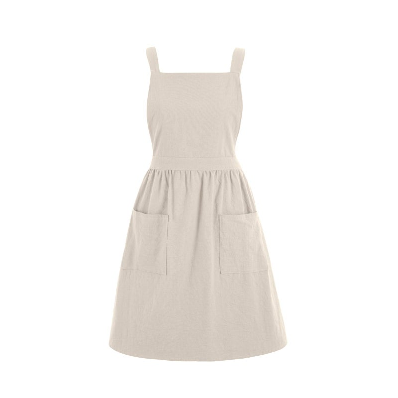 Pinknoke Cotton Linen Pinafore Apron Dress for Women with Pockets Cute Art Chef Aprons for Kitchen Baking Gardening Painting