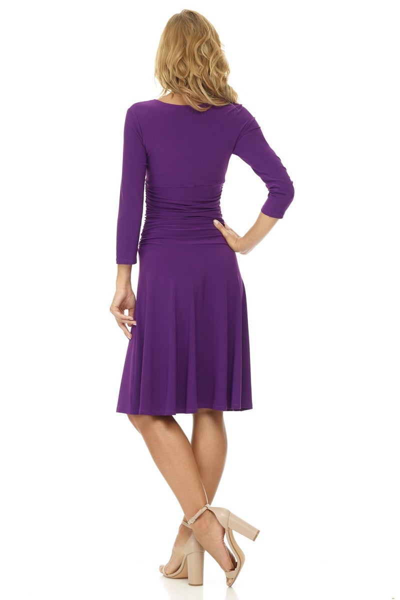 Rekucci Women's Slimming 3/4 Sleeve Fit-and-Flare Crossover Tummy Control Dress (8, Grape) - Image 3