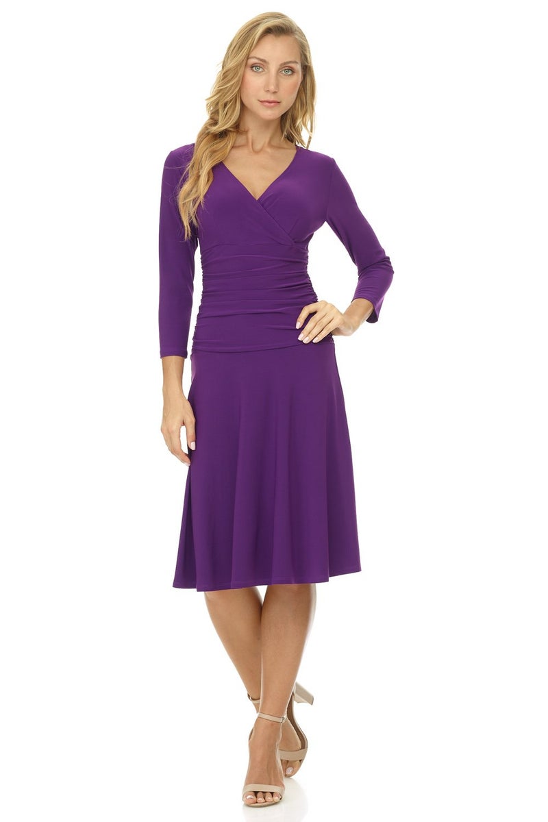 Rekucci Women's Slimming 3/4 Sleeve Fit-and-Flare Crossover Tummy Control Dress (8, Grape) - Image 1