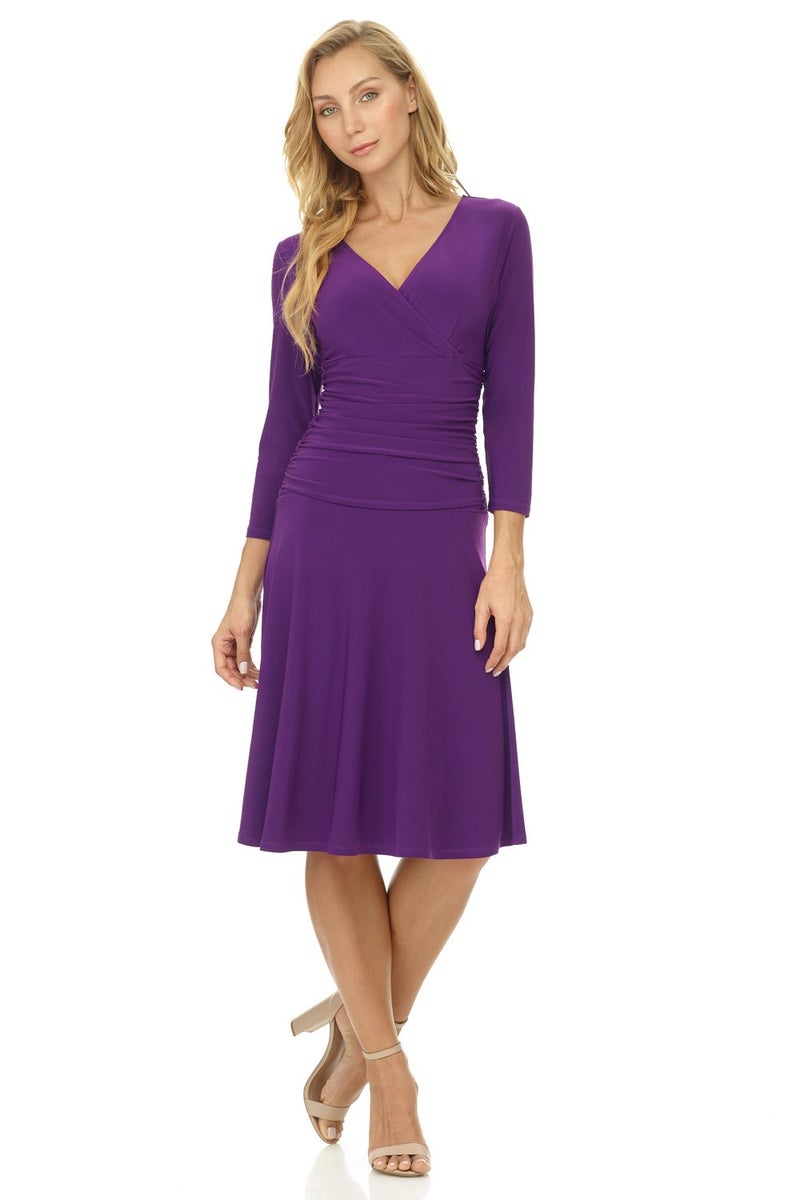 Rekucci Women's Slimming 3/4 Sleeve Fit-and-Flare Crossover Tummy Control Dress (8, Grape) - Image 4