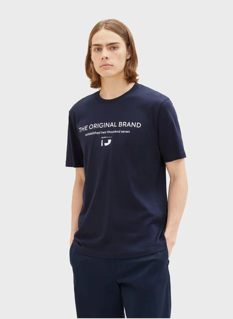 TOM TAILOR Text Print Crew Neck T-Shirt