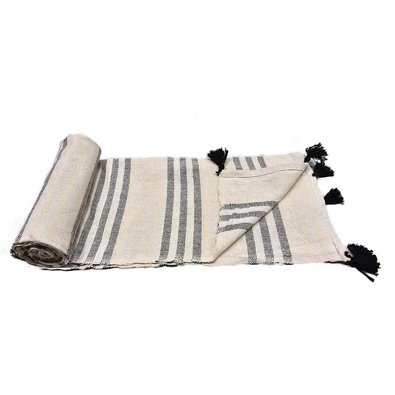 Homitecture Premium 125 x 150 cm Cotton Throw Blanket Soft Cozy Sofa and Couch Accent Trending Home Dcor Essential for Extra Comfort Relaxation and Style Black and CreamPack of 1 - Image 2