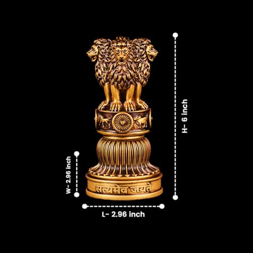 Artarium Handcrafted Ashoka Stambha Stoop Idol Ashok Statue Showpiece for Home Decor Advocate Table Showpiece Corporate Gifting (6 Inch, Antique) - Image 3