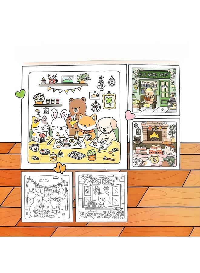 Fuzzy Hygge Coloring Book for Adults & Teens – Cute & Cozy Daily Relaxation Activity with Whimsical Illustrations of Girls Reading with Pets, Perfect for Stress Relief, Cozy Spaces & Holiday Gifting - Image 4