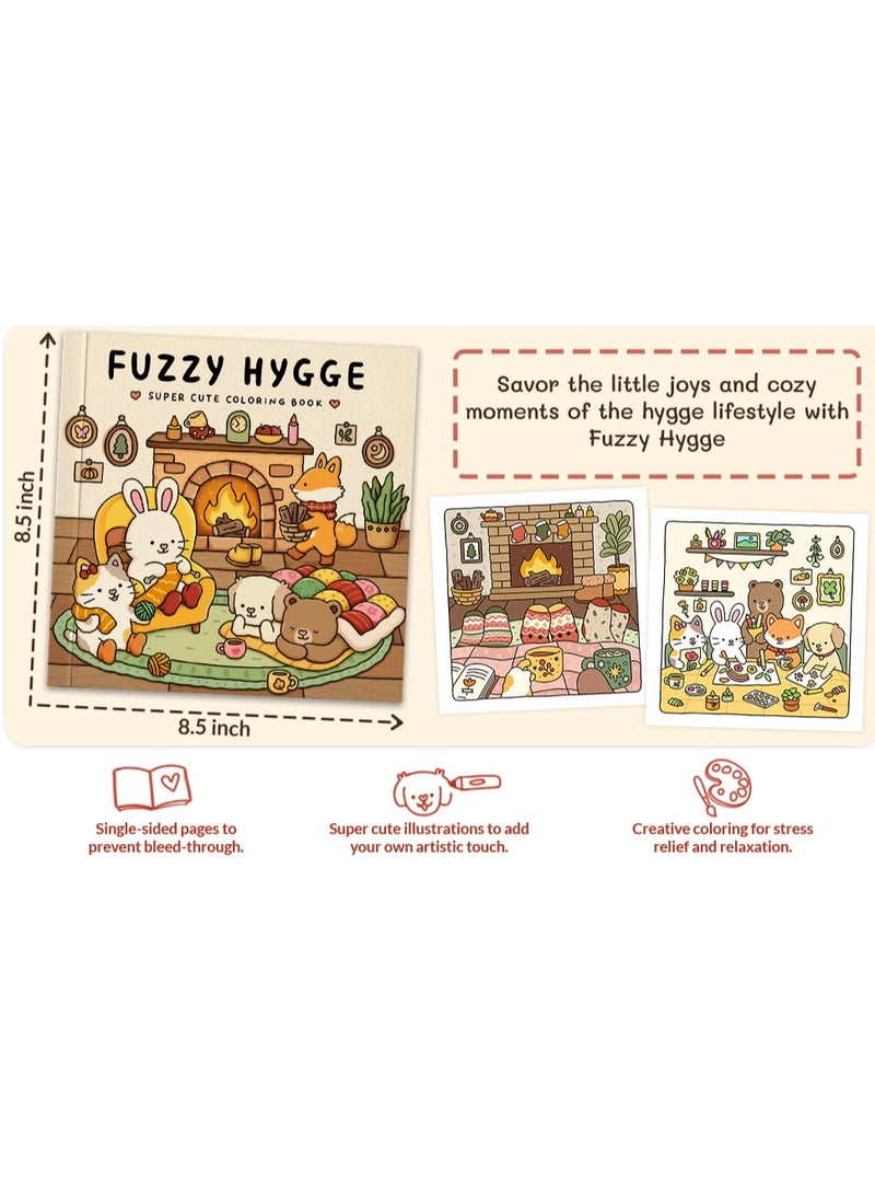 Fuzzy Hygge Coloring Book for Adults & Teens – Cute & Cozy Daily Relaxation Activity with Whimsical Illustrations of Girls Reading with Pets, Perfect for Stress Relief, Cozy Spaces & Holiday Gifting - Image 3