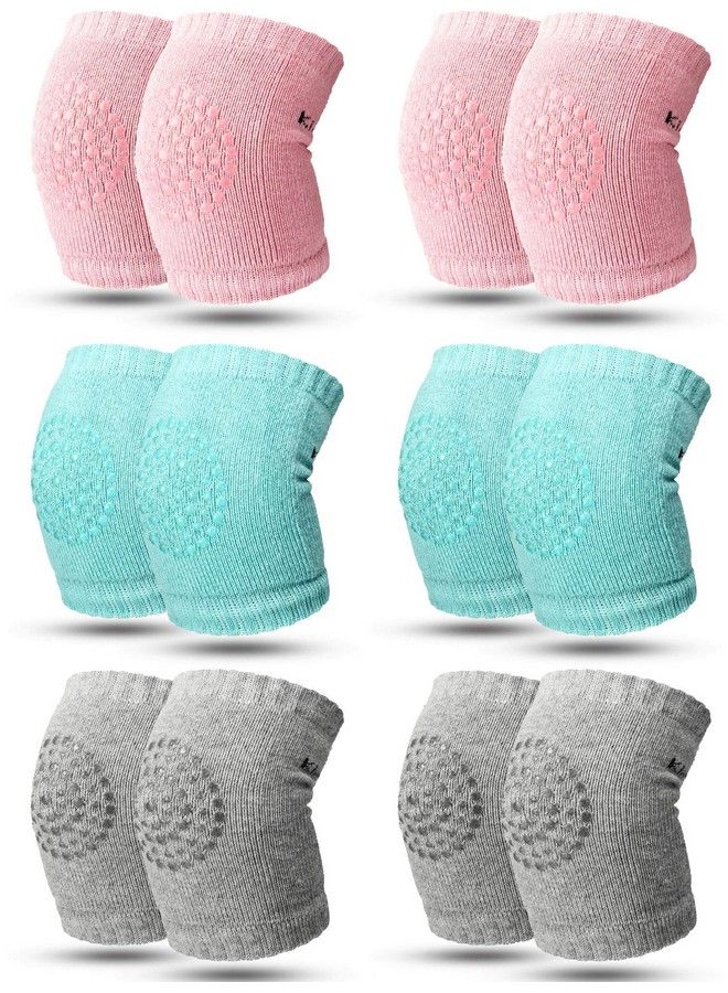 Satinior 6 Pairs Crawling Knee Pads Antislip Baby Knee Protectors Toddlers Leg Warmers (Green Gray Pink) - Image 1
