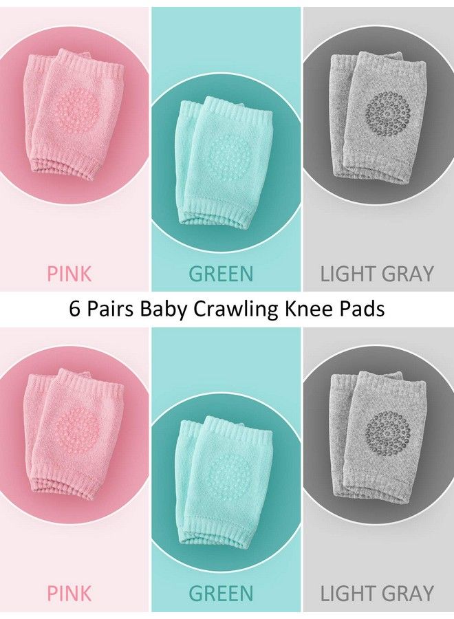Satinior 6 Pairs Crawling Knee Pads Antislip Baby Knee Protectors Toddlers Leg Warmers (Green Gray Pink) - Image 3