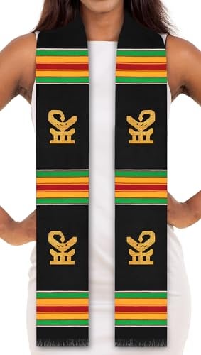 ADVANSYNC Kente Cloth Stole Black (Sankofa Bird Black) - Image 3