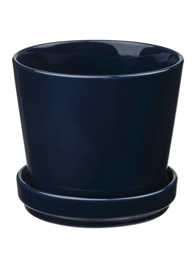 erorex Plant Pot With Saucer, In/Outdoor/Black-Blue, 12 Cm - Image 1