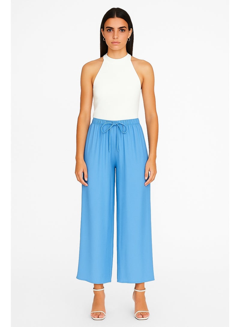 CHEVALIER FASHION Women’s Light Blue Wide-Leg Pants with Elastic Waist - Image 1