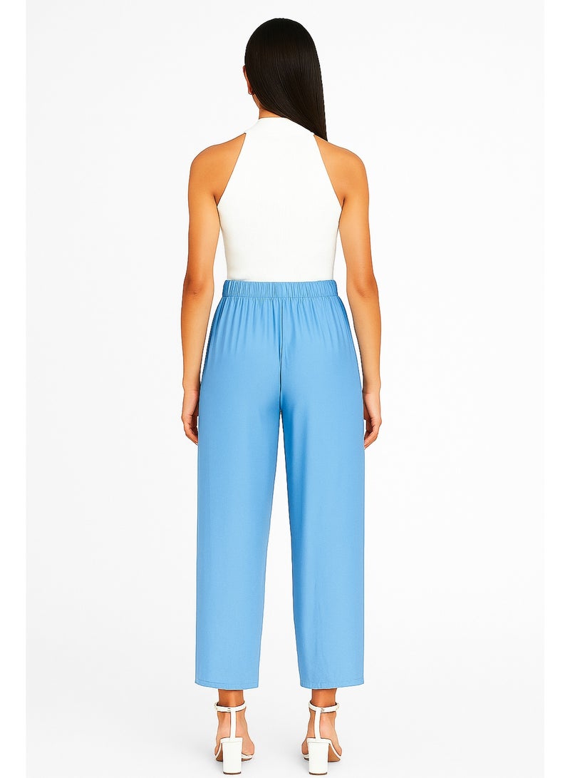 CHEVALIER FASHION Women’s Light Blue Wide-Leg Pants with Elastic Waist - Image 2