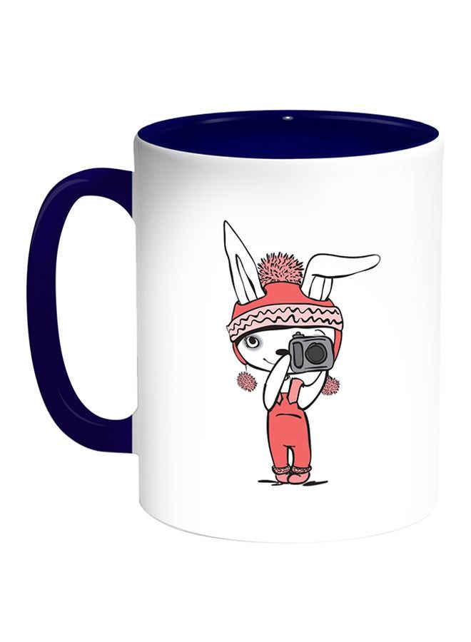 RKN Cartoon Drawings - Rabbits Printed Coffee Mug White/Blue 11ounce - Image 1
