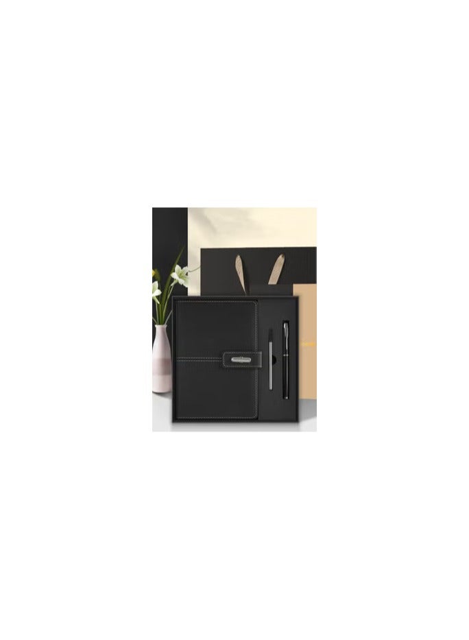 Hardcover Notebook Set - Thick Classic Lined Premium Paper Notebook with Pen and Gift Box, A5 200 Pages, Soft Faux Leather Hardcover with Buckle (Black) - Image 1
