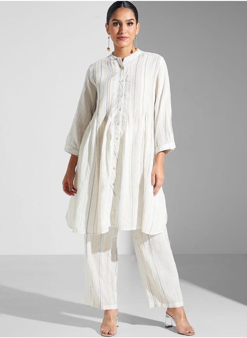 RITU KUMAR - Striped Kurti & Pants Set With Dupatta - Image 1