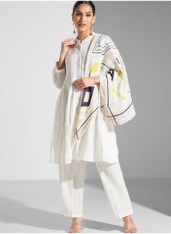 RITU KUMAR Striped Kurti & Pants Set With Dupatta  - Image 1