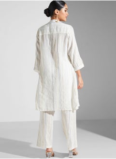 RITU KUMAR Striped Kurti & Pants Set With Dupatta  - Image 2