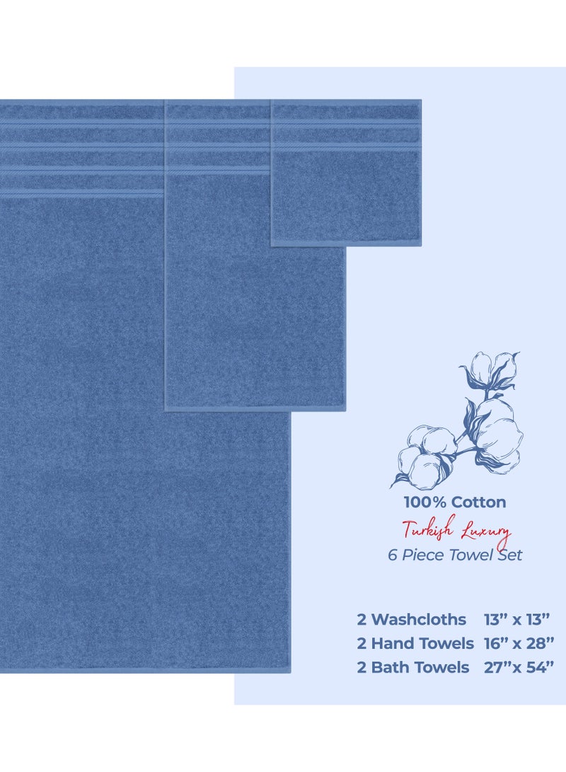 Safi Plus Towel Set Luxury Hotel Quality 600 GSM Genuine Combed Cotton, Super Soft & Absorbent Family Bath Towels 6 Piece Set -  2 Bath Towels, 2 Hand Towels, 2 Washcloths - Electric Blue - Image 4