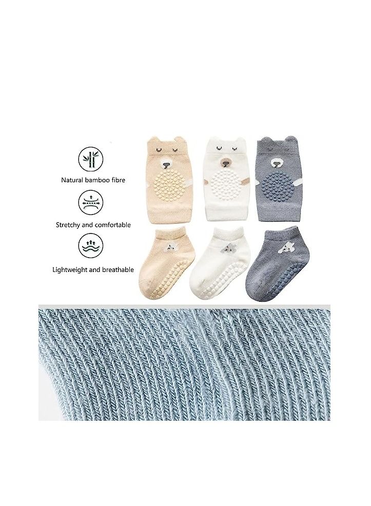 Altheqa Baby Crawling Baby Socks 3 Pair and Baby Knee Pads 3 Pair  Sets Boys Girls  - Image 3