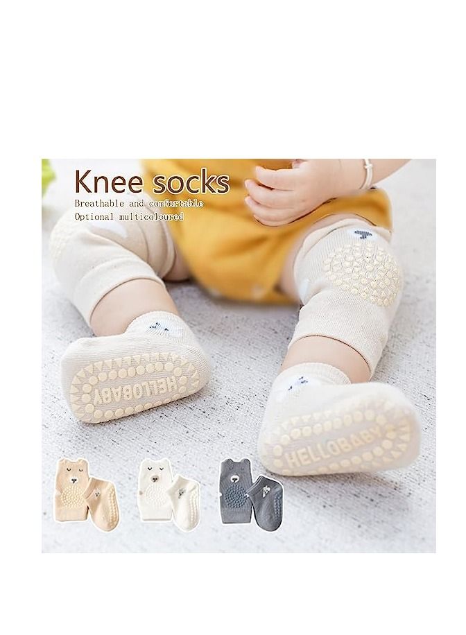 Altheqa Baby Crawling Baby Socks 3 Pair and Baby Knee Pads 3 Pair  Sets Boys Girls  - Image 1
