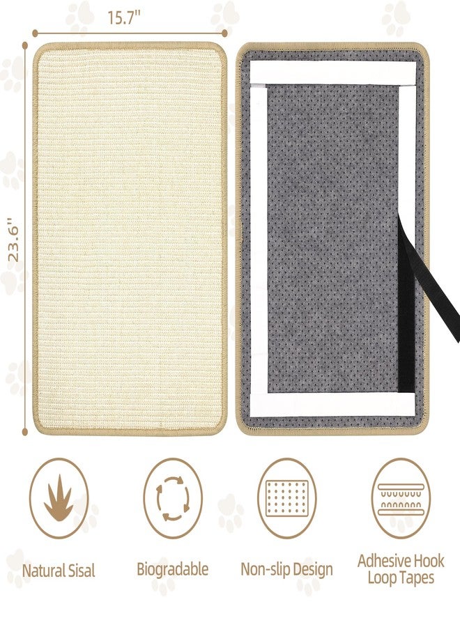 Graciadeco White Cat Scratching Mat Sisal, 2 Packs Sisal Fabric Large Cat Scratching Pad for Indoor Cats with Adhesive Hook Loop Tape, Wall Scratchers for Indoor Cats 23.6" x 15.7" - Image 2