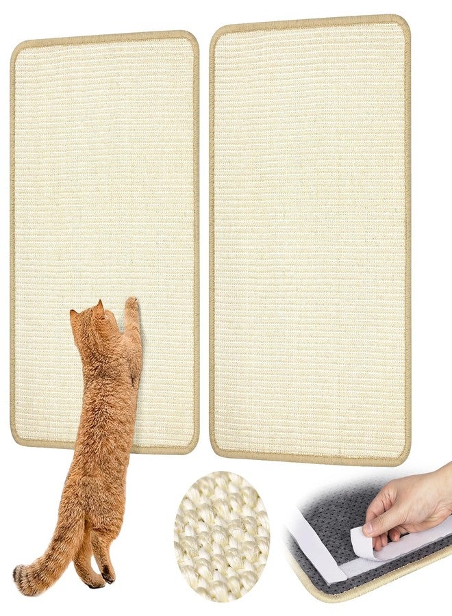 Graciadeco White Cat Scratching Mat Sisal, 2 Packs Sisal Fabric Large Cat Scratching Pad for Indoor Cats with Adhesive Hook Loop Tape, Wall Scratchers for Indoor Cats 23.6" x 15.7" - Image 1