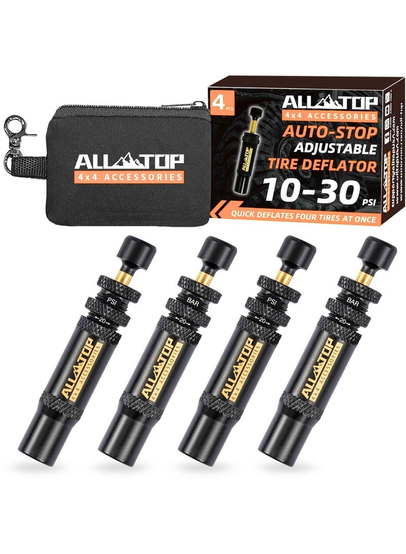 Adjustable Auto-Stop Tire Deflator Valve Kit (10-30 PSI) 4 PCS Screw-on Tyre Air Down Tool for Offroad 4x4 (with 5 Valve caps) - Image 1