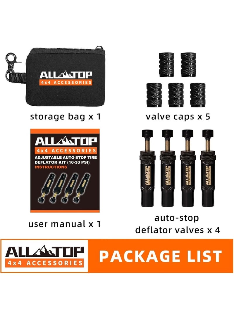Adjustable Auto-Stop Tire Deflator Valve Kit (10-30 PSI) 4 PCS Screw-on Tyre Air Down Tool for Offroad 4x4 (with 5 Valve caps) - Image 3
