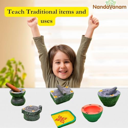 Nandavanam Stone Miniature Kitchen Set | Gouramma Set for Pooja | Grahapravesam Set for Pooja | Terracotta Kitchen Stone Sets for Kids (Set of 6) - Image 3