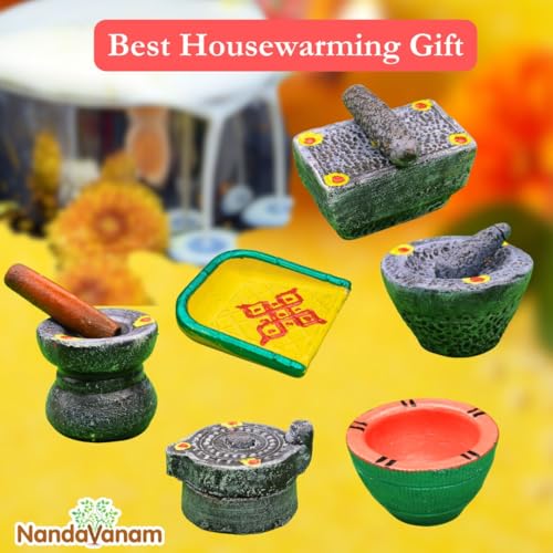 Nandavanam Stone Miniature Kitchen Set | Gouramma Set for Pooja | Grahapravesam Set for Pooja | Terracotta Kitchen Stone Sets for Kids (Set of 6) - Image 2