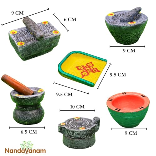 Nandavanam Stone Miniature Kitchen Set | Gouramma Set for Pooja | Grahapravesam Set for Pooja | Terracotta Kitchen Stone Sets for Kids (Set of 6) - Image 5
