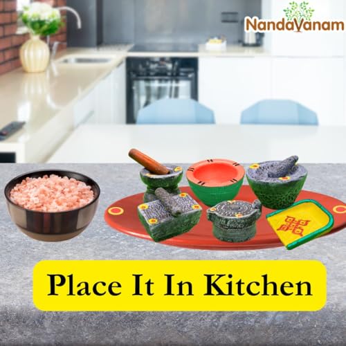 Nandavanam Stone Miniature Kitchen Set | Gouramma Set for Pooja | Grahapravesam Set for Pooja | Terracotta Kitchen Stone Sets for Kids (Set of 6) - Image 4
