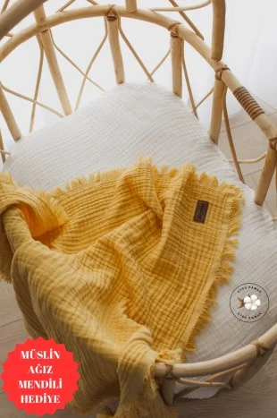 زيبا 100% Cotton Yellow Muslin 4 Layer Muslin Baby & Child Muslin Blanket 100% Cotton 110 x 110 cm