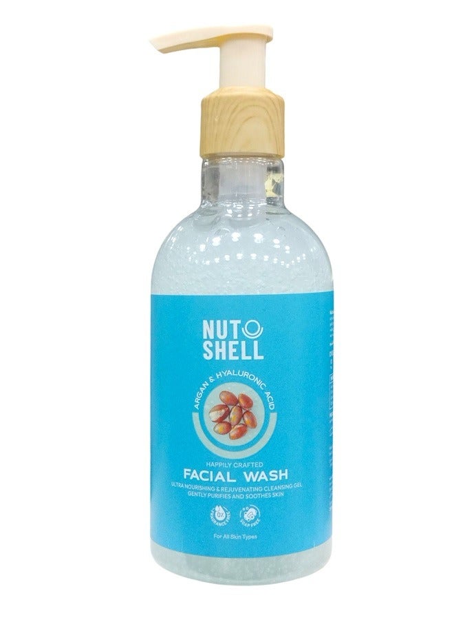 NUT SHELL facial wash ultra hydrating & refreshing cleansing gel argan & hyaluronic acid 250ml - Image 1