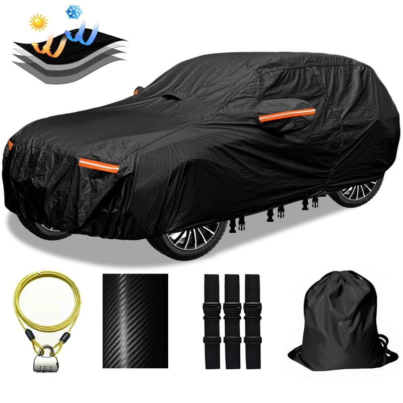 OWEEIO 30 Layers SUV Car Cover for Automobiles All Weather Waterproof, Outdoor Snowproof UV Protection Windproof, Door Zipper, Soft Cotton, Heavy Duty Universal Car Covers, (Black, Fit SUV 191"-200") - Image 1