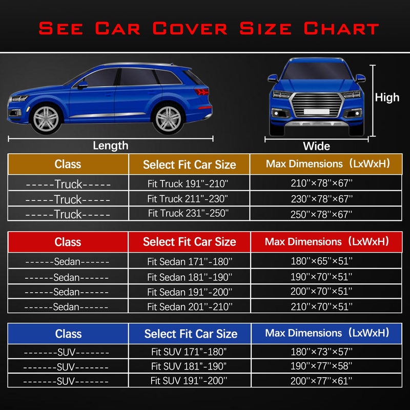 OWEEIO 30 Layers SUV Car Cover for Automobiles All Weather Waterproof, Outdoor Snowproof UV Protection Windproof, Door Zipper, Soft Cotton, Heavy Duty Universal Car Covers, (Black, Fit SUV 191"-200") - Image 4