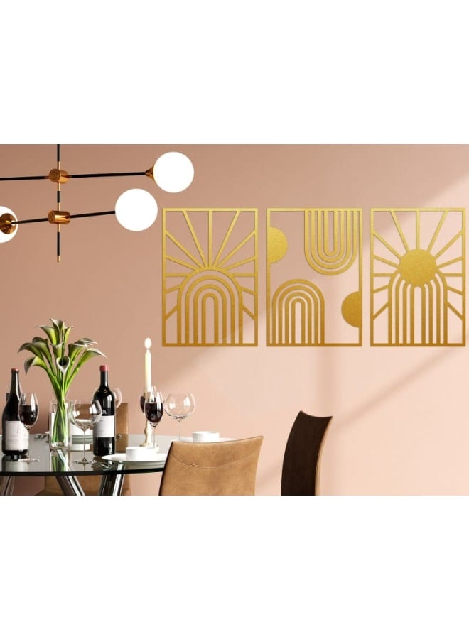 هوم جاليري مجموعة فنية جدارية خشبية تجريدية للشمس وقوس قزح - Image 4