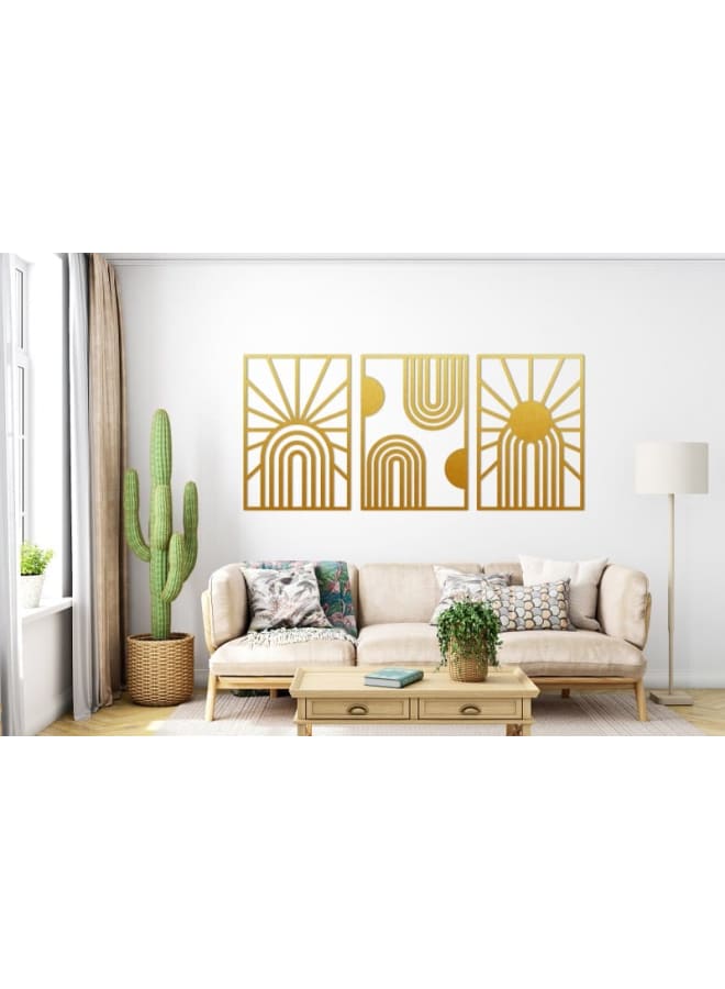 هوم جاليري مجموعة فنية جدارية خشبية تجريدية للشمس وقوس قزح - Image 1