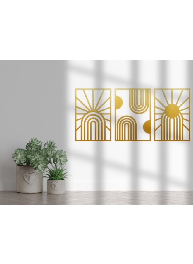 هوم جاليري مجموعة فنية جدارية خشبية تجريدية للشمس وقوس قزح - Image 2