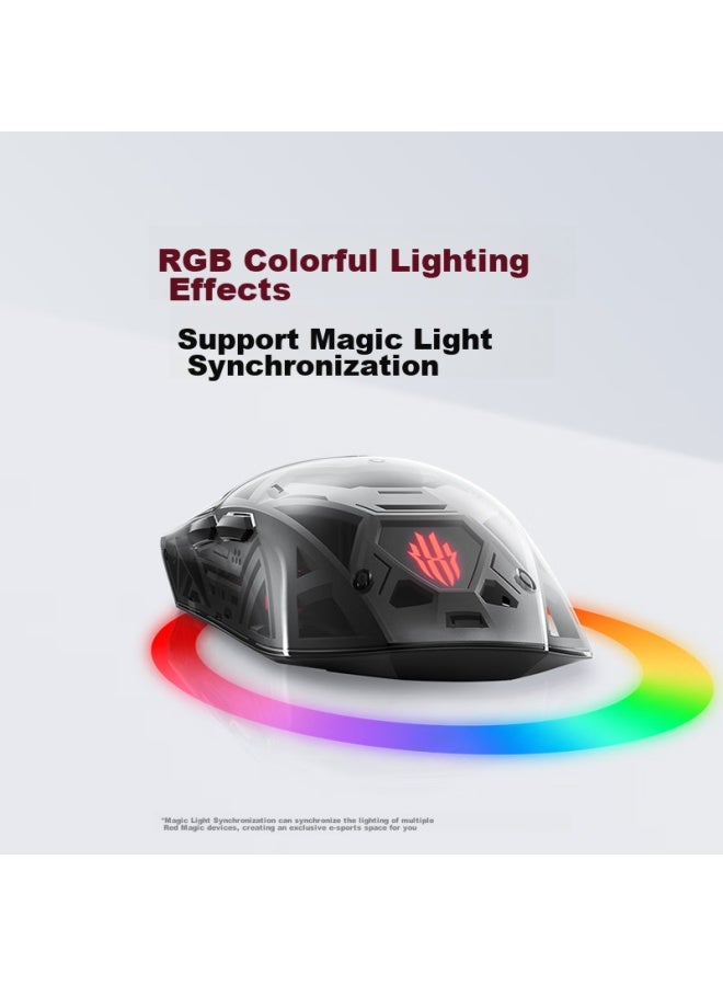 نوبيا Nubia Red Magic Gaming Mouse 1s، سلكي/لاسلكي/بلوتوث ثلاثي الوضع، Paw3395، يدعم معدل استطلاع 4k+8k، مريح خفيف الوزن، فضي شفاف RGB - Image 4